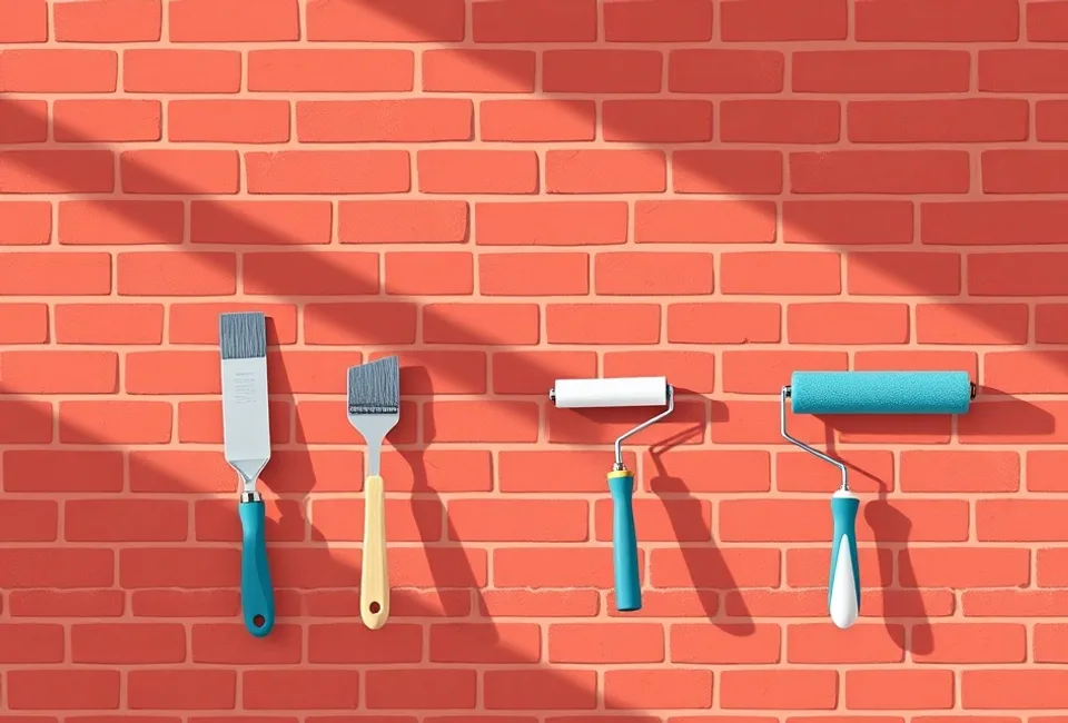 Outils de peinture disposés dans l'ordre des étapes du chantier