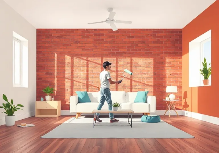 Peintre appliquant la peinture au rouleau sur un mur de salon