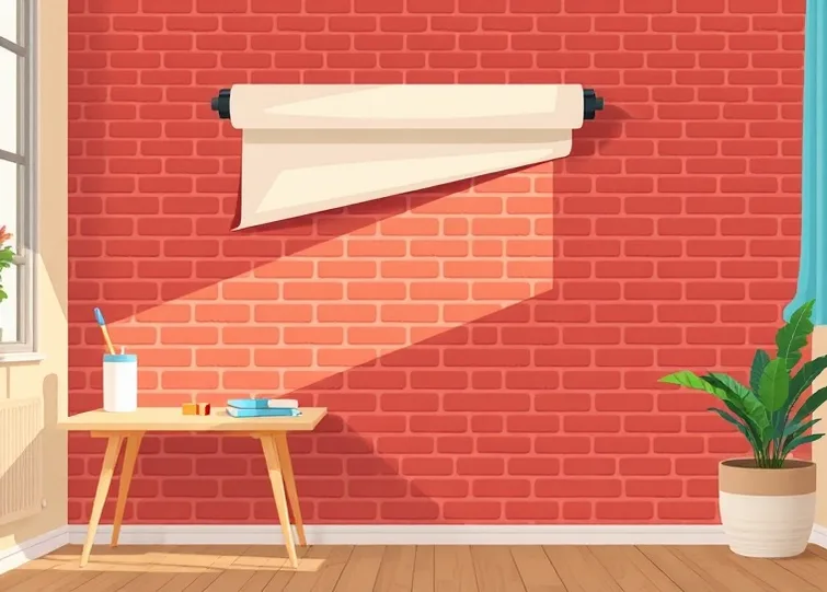 Pose de papier peint, rouleau et brosse à maroufler